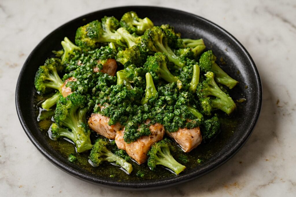 Garlic lime salmon with steamed broccoli