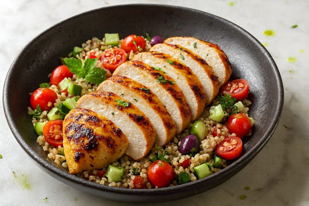 Garlic lemon herb chicken with Quinoa salad