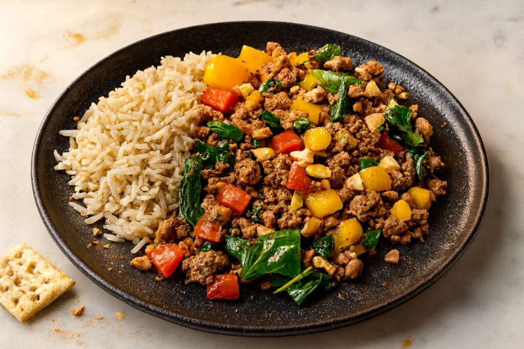 Turkey veggie stir fry with brown rice