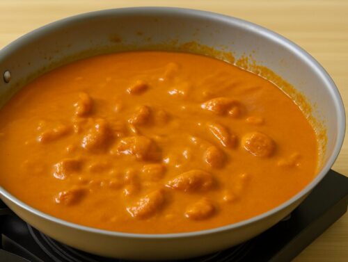 Indian-Butter-Chicken-5 Butter, cream, dry fenugreek leaves, and cooked chicken simmering together in smooth butter chicken gravy