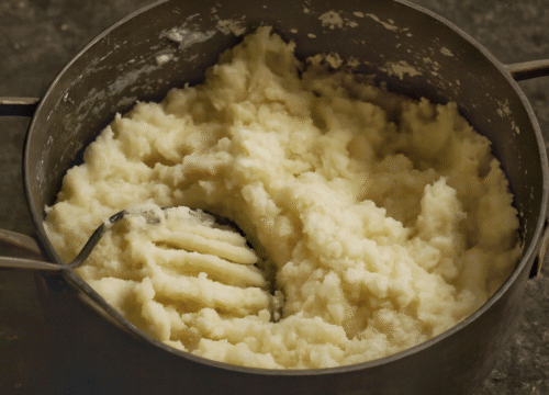 Mashing potatoes until smooth and adjusting seasoning