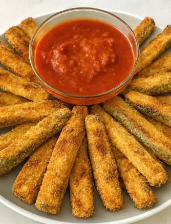 Golden crispy baked zucchini fries fresh from the oven