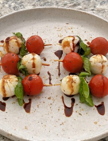 Serving Caprese Skewers with Balsamic Drizzle
