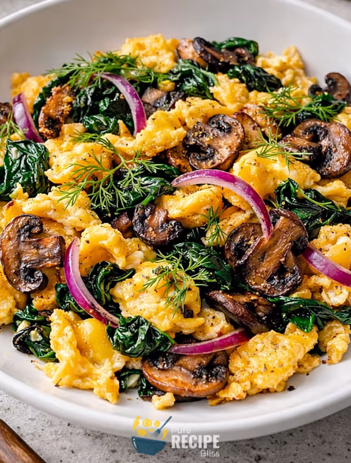 Spinach Mushroom Egg Scramble post featured cover