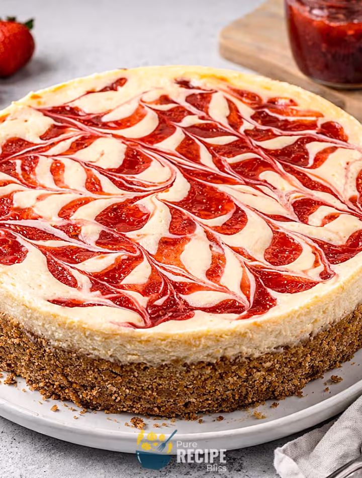 Featured post image for Strawberry Swirl Cheesecake